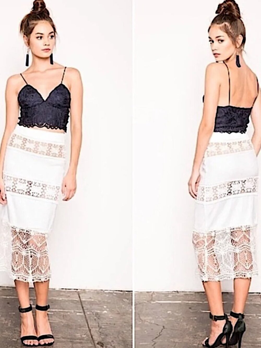 STONE COLD FOX Fate White Lace Linen Blend Midi Pencil Skirt REVOLVE